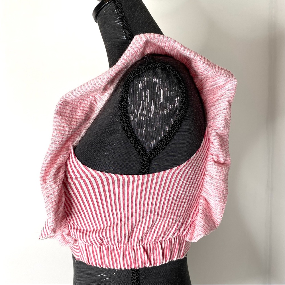 Zara Red White Striped Ruffled Crop Top - Picture 6 of 9
